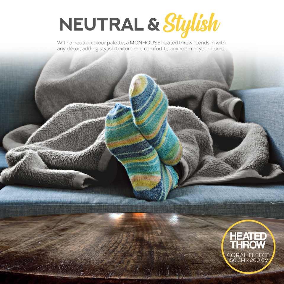 image 1 of Monhouse Heated Throw - Electric Blanket - Digital Controller - 9H Timer , 9 Heat Settings, Auto Shutoff - Double 150X200Cm | Grey | Grey Shearling | 1