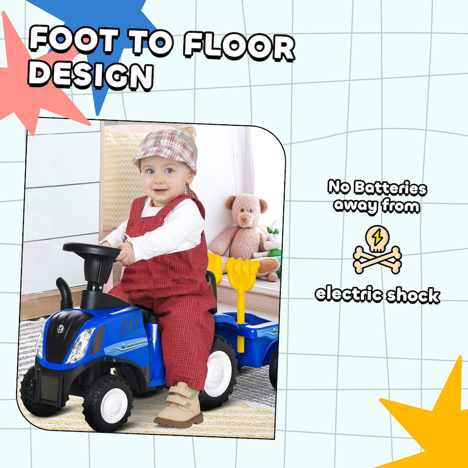 image 1 of HOMCOM Ride On Tractor Toddler Walker Foot To Floor Slider 12-36 Months Blue