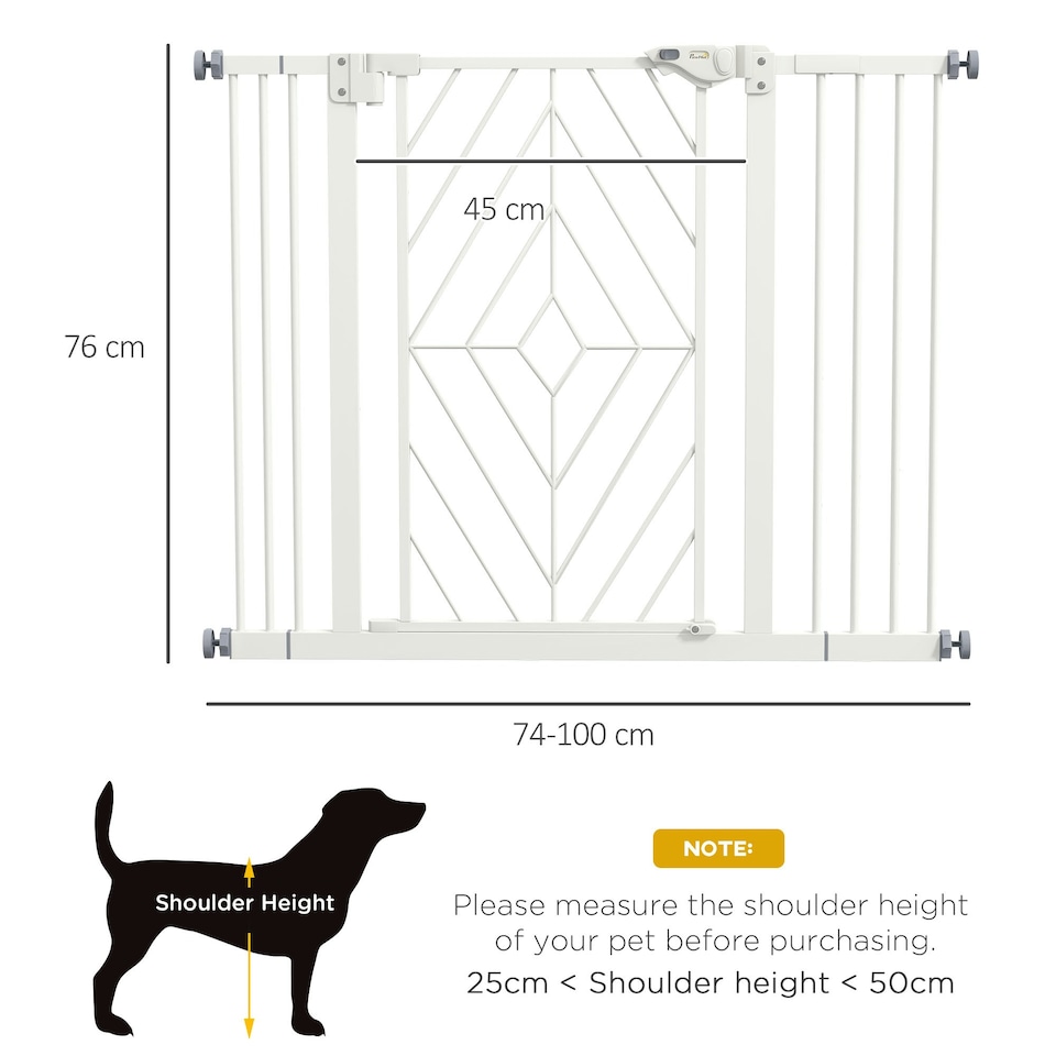 image 1 of Pressure Fit Safety Gate w/ Auto Closing Door, Double Locking, 74-100cm Openings