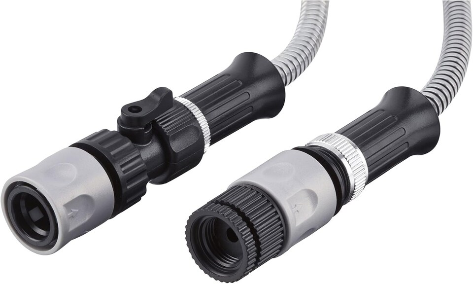 image 1 of Easy Hose Stainless Steel Garden Water Hosepipe Rust Proof & Tangle Free with Hand Held Spray Nozzle (100ft) | Silver