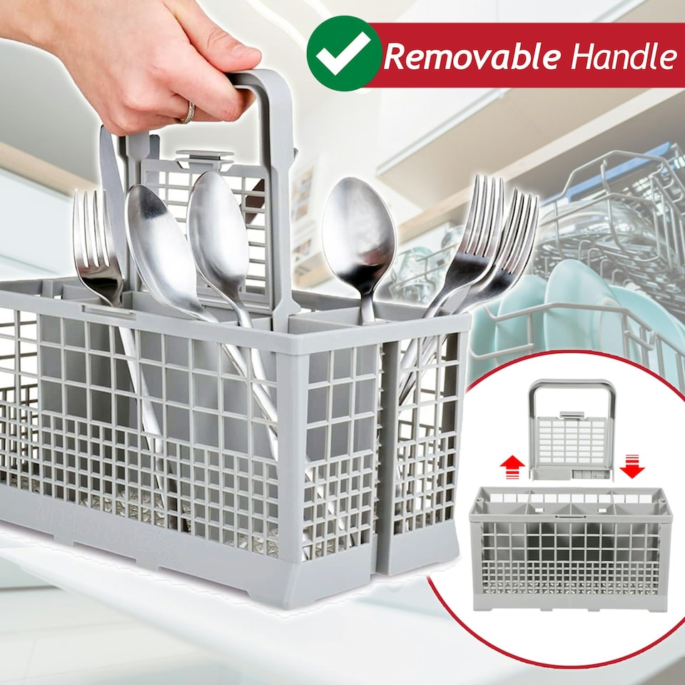 image 1 of SPARES2GO Cutlery Basket Caddy Cage for Bosch Dishwasher (Removable Handle, 240mm)