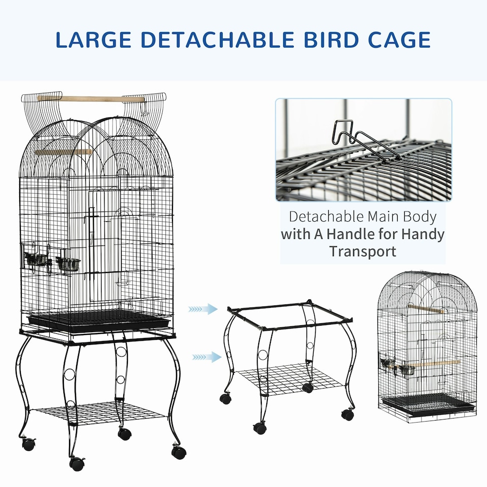 image 1 of PawHut 1.53(m) Bird Cage, Parrot Finch Macaw Conure w/ Perch, Wheels, Stand
