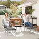image 2 of Outsunny 5-Pieces Rattan Patio set with Acacia Wood Top Coffee Table | Grey | Grey | 1