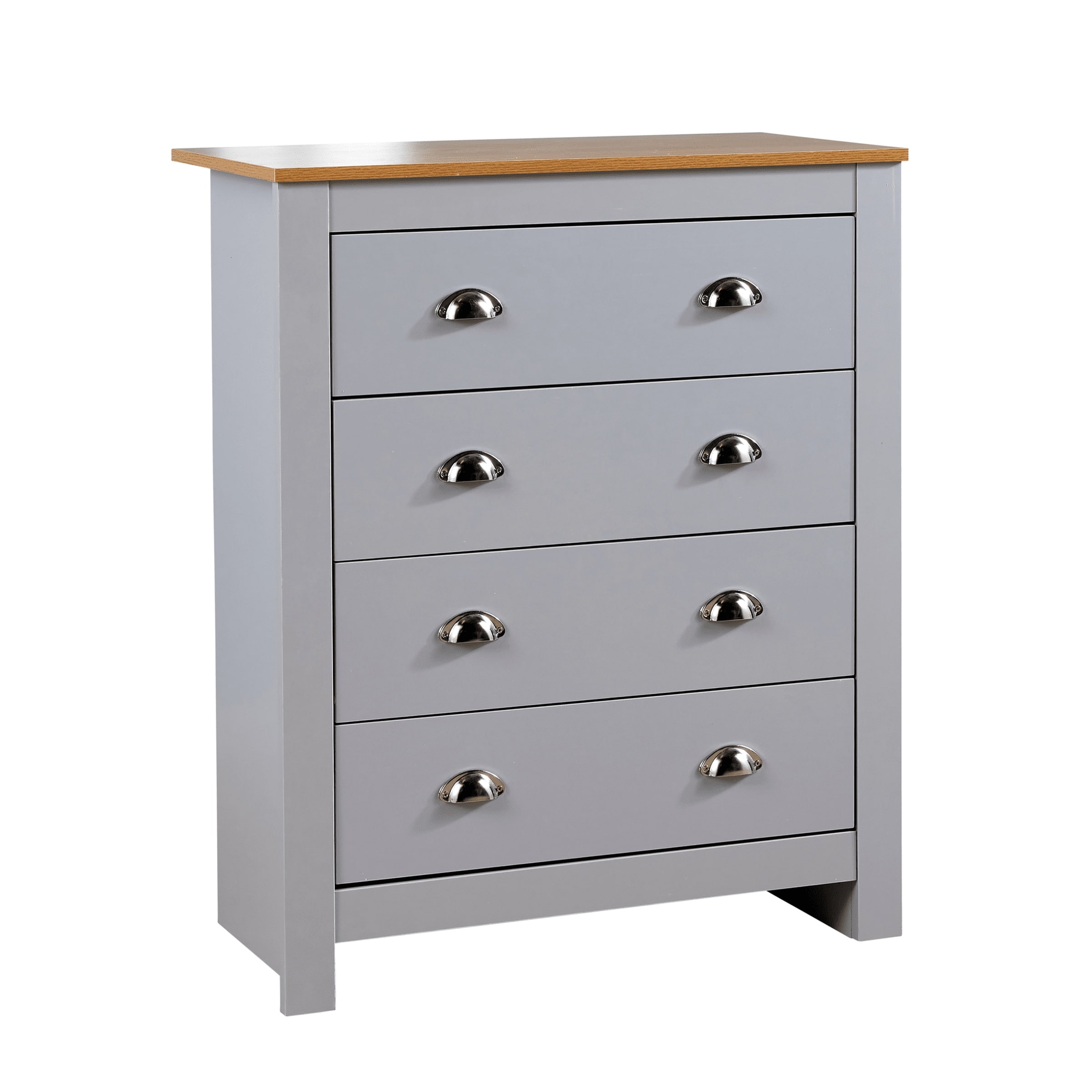 Chest 4 Drawers Bedroom Furniture Oak Top Metal Handles | Grey