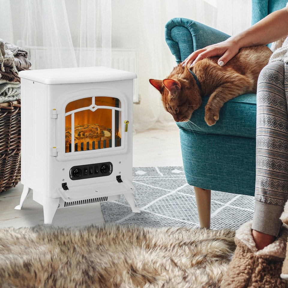 image 1 of HOMCOM Fireplace Stove Heater Log Burning Flame Electric 950/1850W Living Room