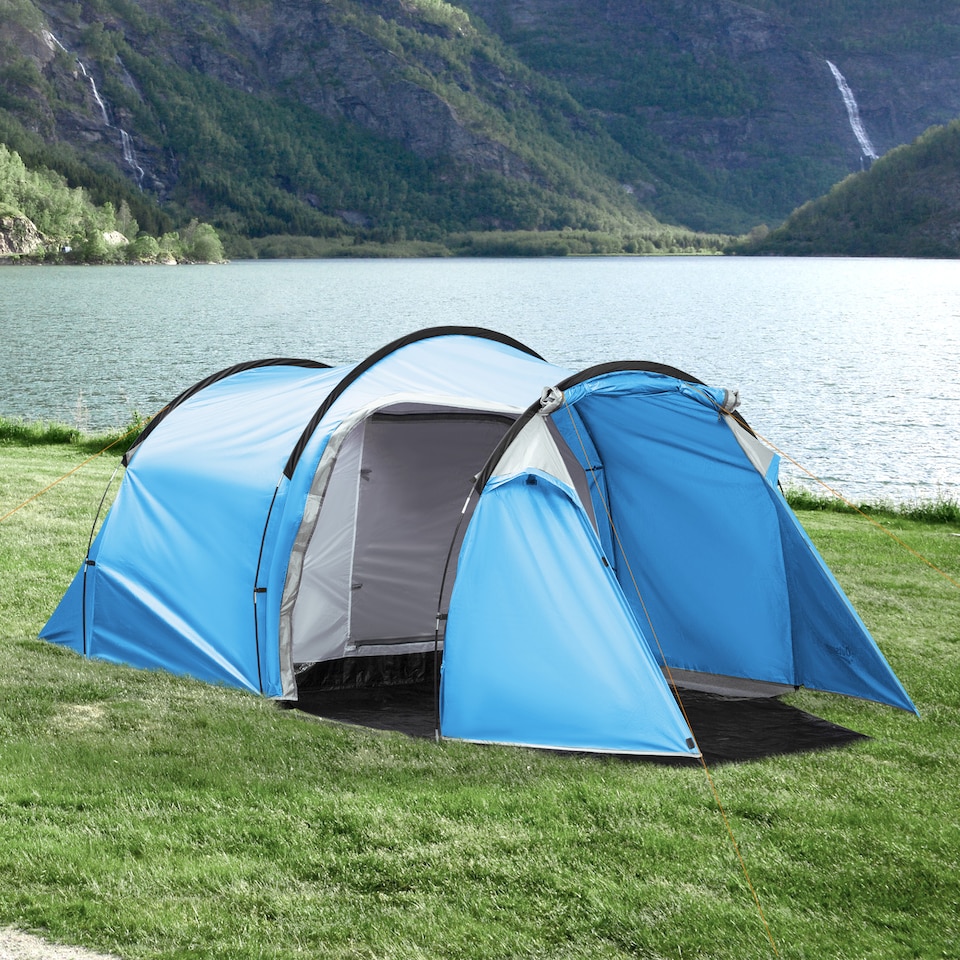 image 1 of Outsunny 3 Man Camping Tent with 2 Rooms Porch Vents Rainfly Weather-Resistant