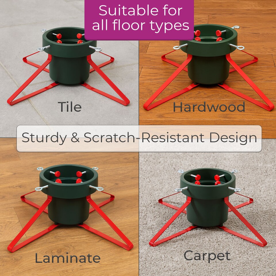 image 1 of Neo Christmas Tree Stand for Real Trees up to 8ft Extra Large Heavy Duty Metal Base | Green | Green And Red