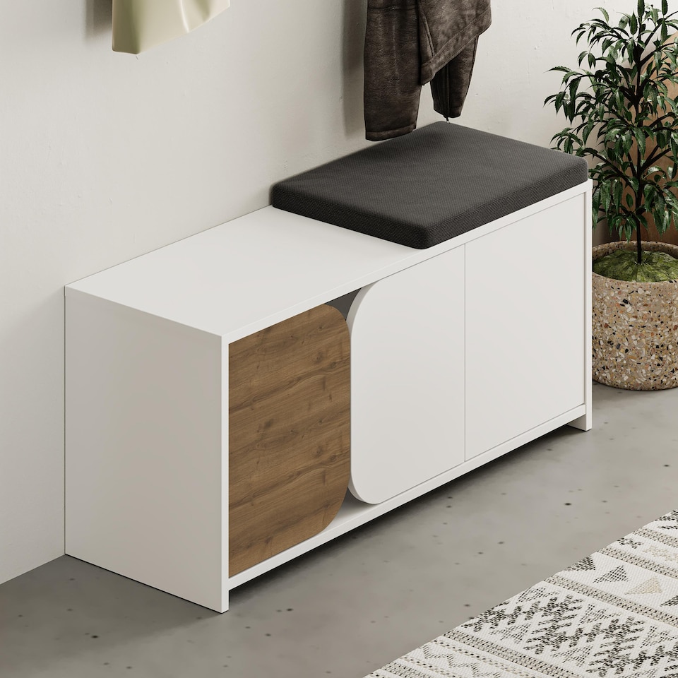 image 1 of Decortie Moni Shoe Cabinet with Hooks White Dark Oak Effect