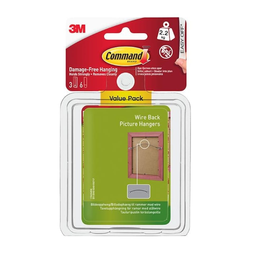 Command 17043 Wire Back Picture Hanger Value 2.2kg 3pk - One Colour - One Size