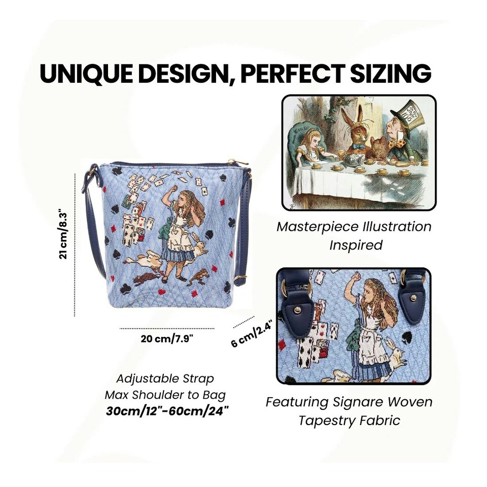 image 1 of Signare Crossbody Sling Bag - Alice in Wonderland Nothing But Cards Blue