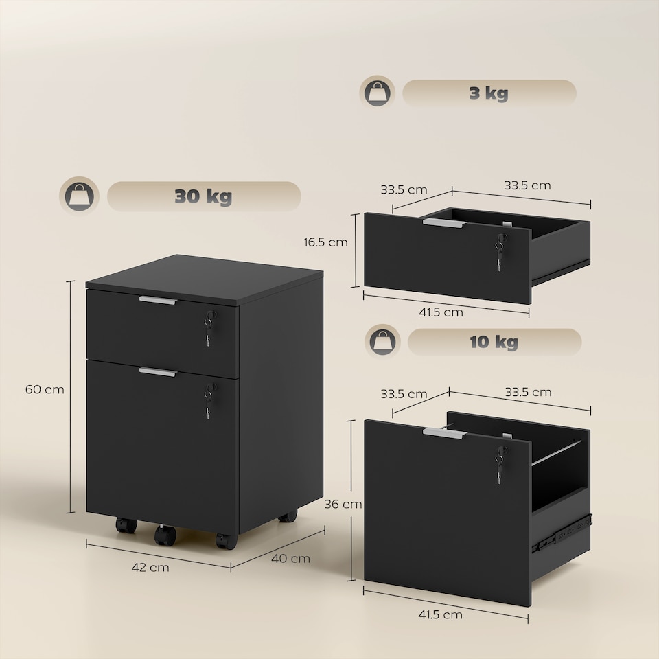image 1 of HOMCOM 2 Drawer Filing Cabinet with Adjustable Hanging Bars for A4 and Letter