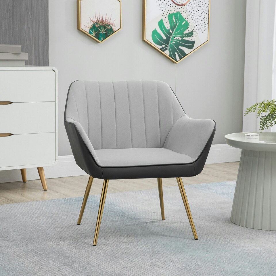 image 1 of HOMCOM Accent Chairs Velvet Armchairs for Living Room and Bedroom Light Grey