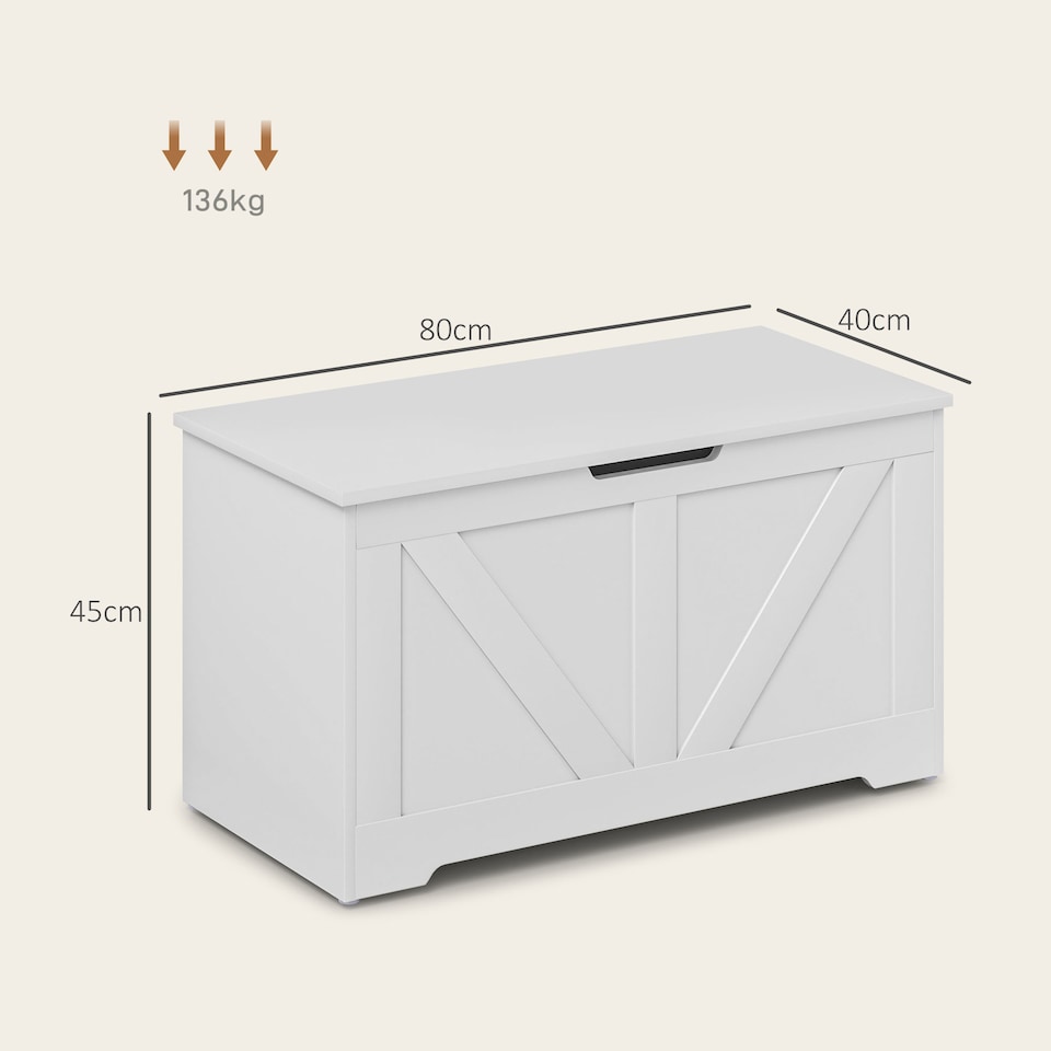 image 1 of HOMCOM 100L Storage Chest, Storage Trunk with 2 Safety Hinges and U-shaped Cut-out Pull, Organiser Box for Living Room, Entryway, 80 x 40 x 45 cm, White Wood-Effect