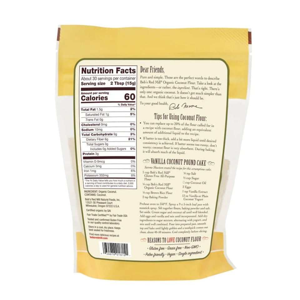 image 1 of Bob's Red Mill Organic Coconut Flour 453g | White