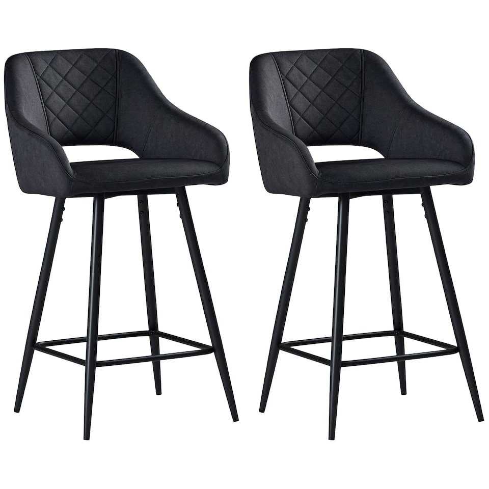 image 1 of HOMCOM Bar Stools Set of 2 Velvet-Touch Fabric Counter Bar Chairs Dark Grey