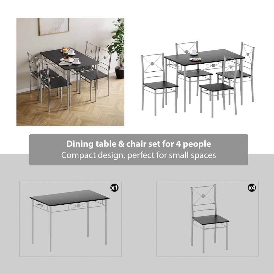 image 1 of Vida Designs Roslyn 4 Seater Dining Set 3 Piece Table & Bench Set, Black
