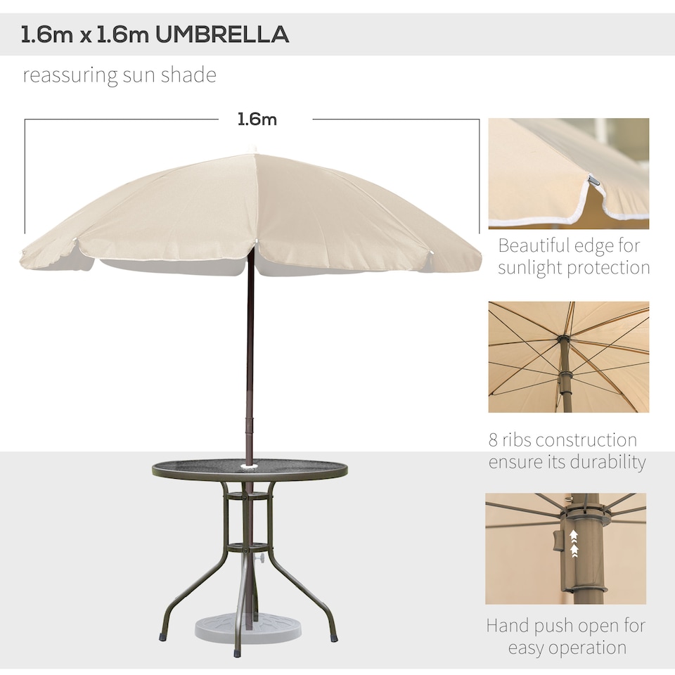 image 1 of Outsunny 6 Piece Garden Dining Set with Umbrella, Patio Sets with Parasol with 4 Folding Dining Chairs & Round Tempered Glass Table, Beige