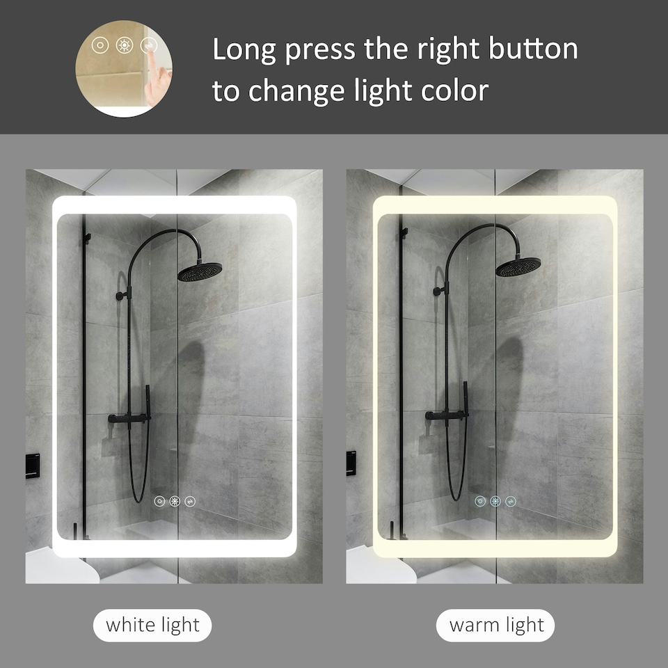 image 1 of kleankin LED Lighted Bathroom Mirror Cabinet W/ LED Lights Shelves Wall-mounted