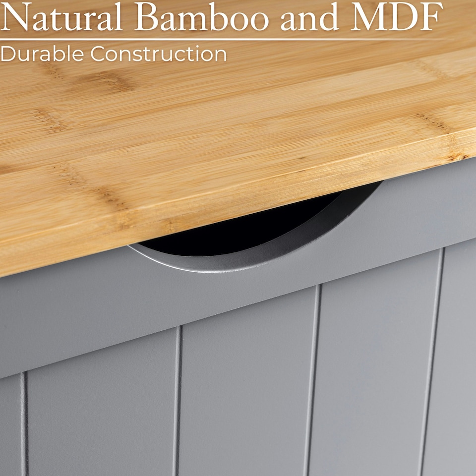 image 1 of Christow Wooden Laundry Box Bin Grey Bamboo Bathroom Storage Basket Linen Chest