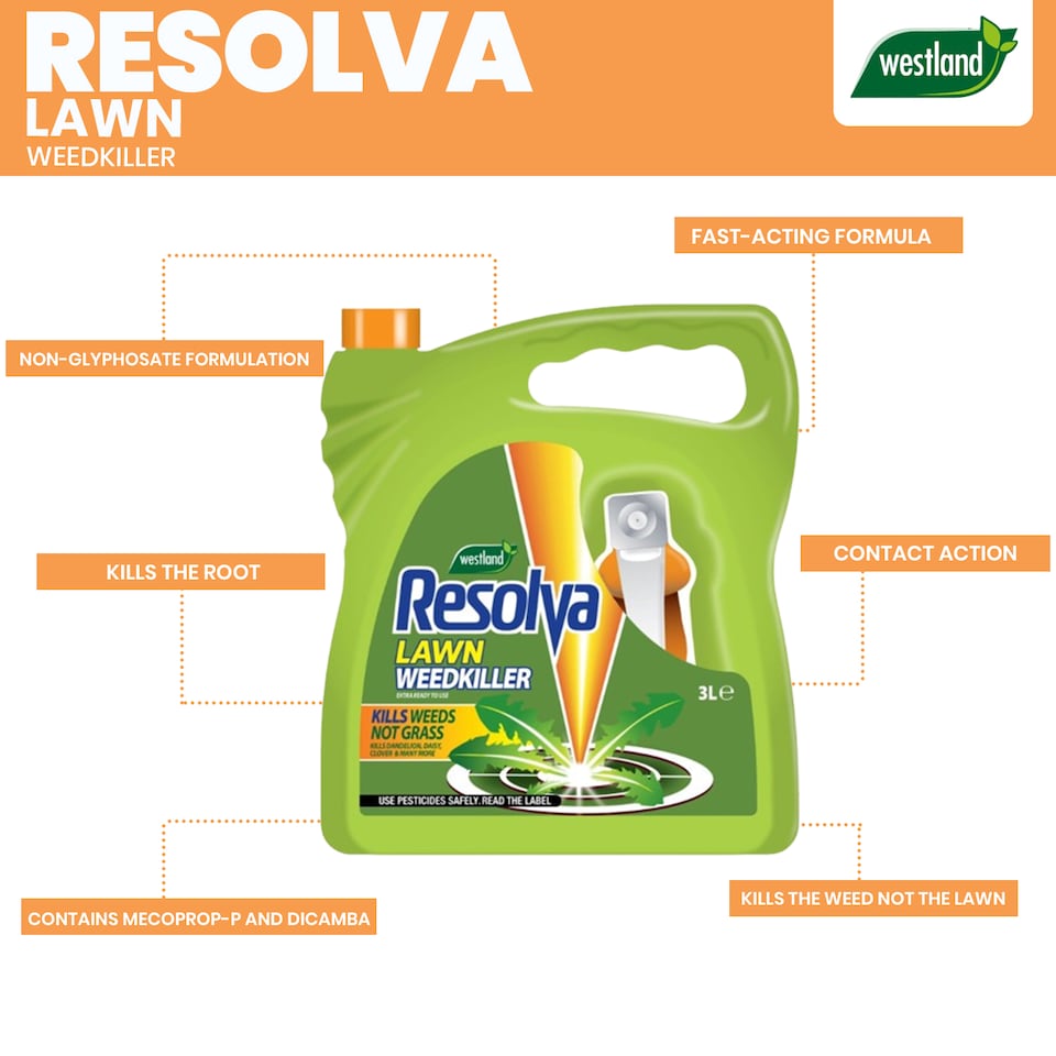 image 1 of Resolva Lawn Weedkiller Extra Ready to Use 3L Broadleaf Weed Control Glyphosate Free | Yellow
