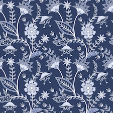 Jacobean Floral Wallpaper in Navy | Blue | Navy