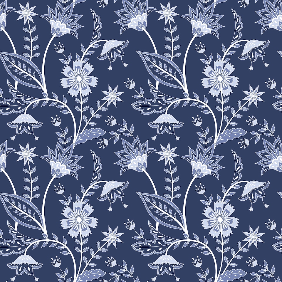 image 1 of Jacobean Floral Wallpaper in Navy | Blue | Navy