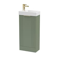 Green 400mm Floor Standing Vanity Unit with Brushed Brass Handle | Green | Satin Green | 1