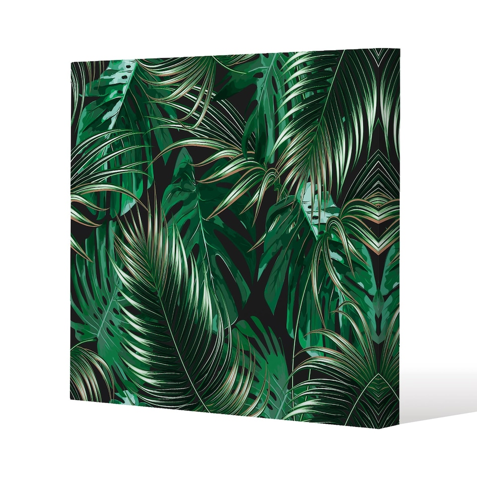 Tropical Leaves on Black (Canvas Print) / 77 x 77 x 4cm | Multi