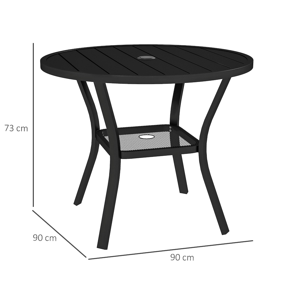 image 1 of Outsunny 90 cm Garden Dining Table, Round Garden Table w/ Parasol Hole Black