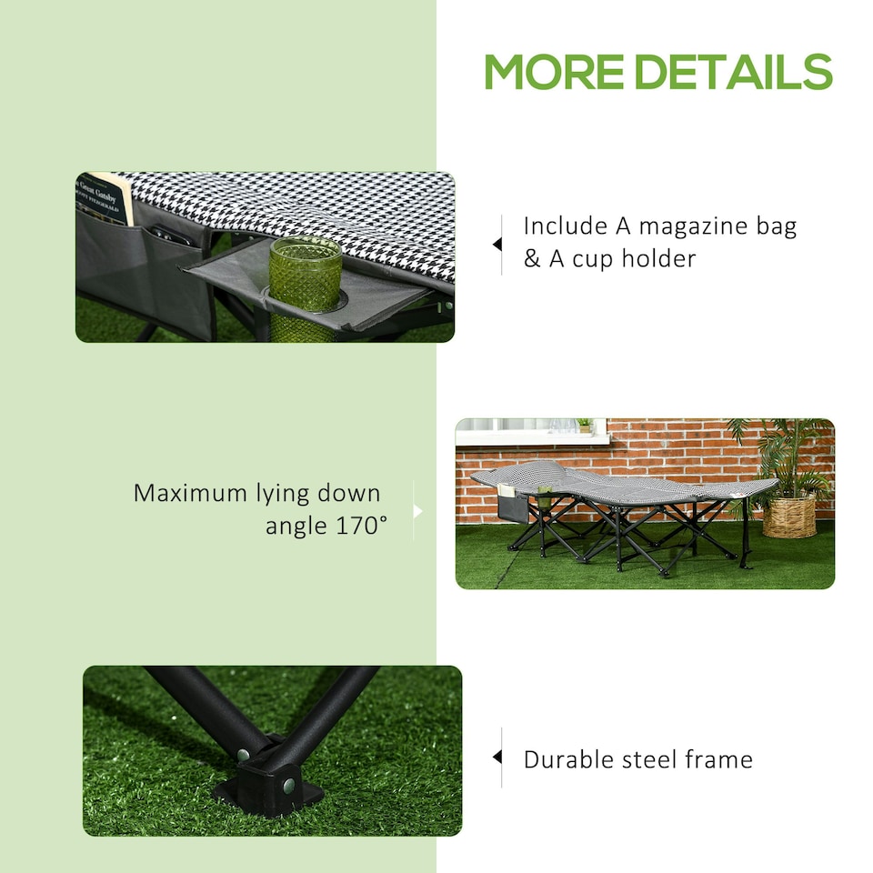 image 1 of Outsunny Camping Bed w/ Carry Bag, Magazine Bag & Cup Holder, Black
