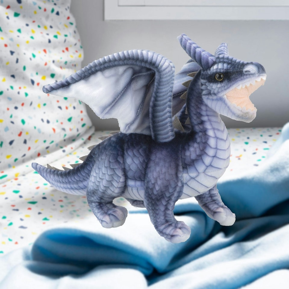 image 1 of Dragon Grey Soft Toy Realistic Looking Dragon Plushe Cuddly Fantasy 30cm Grey