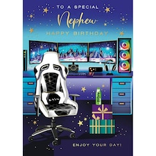 Words 'n' Wishes Special Nephew Birthday Card, Happy Birthday Card Nephew with a Modern Gaming Design and Foil Details