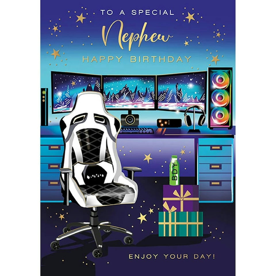 Words 'n' Wishes Special Nephew Birthday Card, Happy Birthday Card Nephew with a Modern Gaming Design and Foil Details
