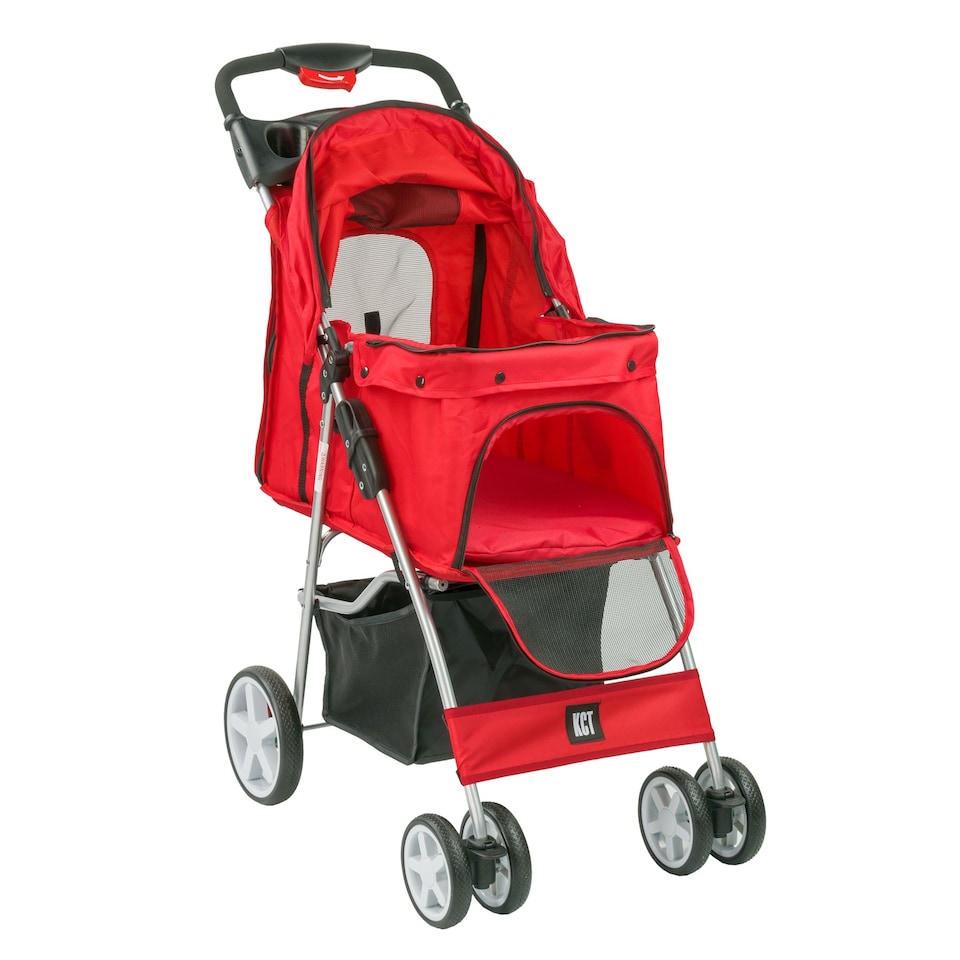 image 1 of KCT Red Pet Stroller with Rain Cover Red