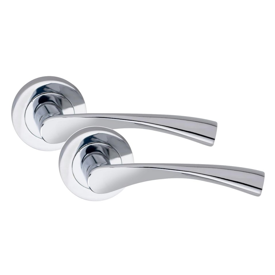 image 1 of Golden Grace 7 Sets Astrid Design Modern Lever Latch Door Handles on Round Rose in Polished Chrome Finish Chrome