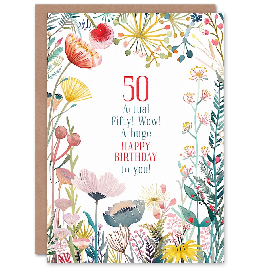 image 1 of Greeting Card 50 Year Old Wow Milestone Floral Flowers 50th Birthday