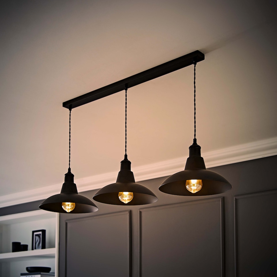image 1 of ValueLights Civic Black Dome 3 Drop Bar Black Pendant Light | Black
