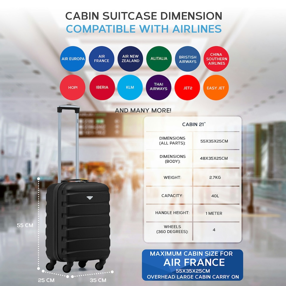 image 1 of 55x35x25cm Air France & KLM Maximum Size Cabin Carry On - Lightweight 4 Wheel ABS Hard Case Cabin Carry On Hand Luggage 35+ Airline Approved Cream | Champagne | Cabin Bag