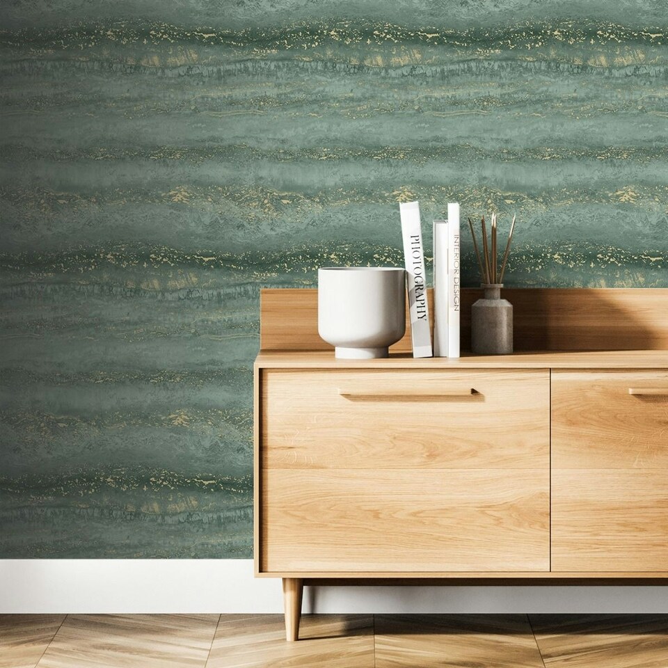 image 1 of Muriva Semper Marble Effect Wallpaper - Jade - 10m x 53cm Green
