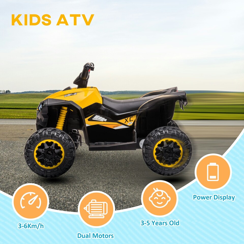 image 1 of HOMCOM 12V Electric Quad Bikes for Kids Ride On Car ATV Toy for 3-5 Years Yellow