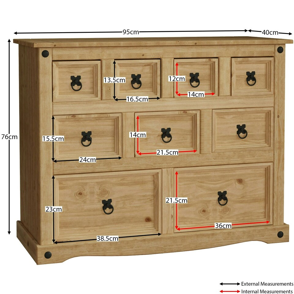 image 1 of Vida Designs Corona 9 Drawer Merchant Chest Sideboard Buffet Cabinet, Solid Pine Wood