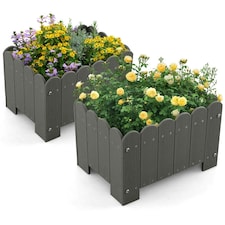 COSTWAY 2 Pack Planter Box Raised Garden Bed Grey