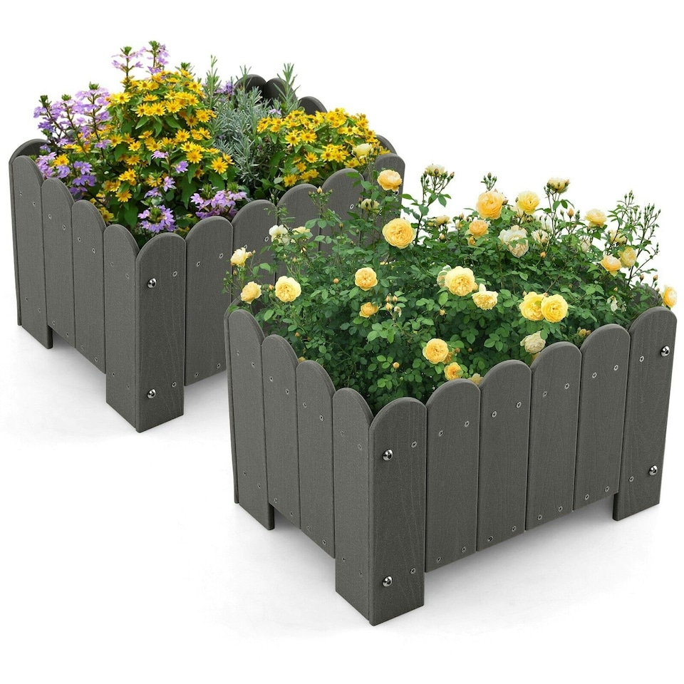 image 1 of COSTWAY 2 Pack Planter Box Raised Garden Bed Grey