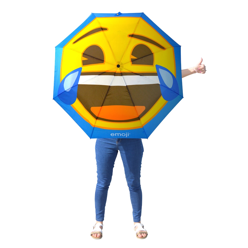 image 1 of Emoji Laughing Face Auto 3 Fold Compact Umbrella