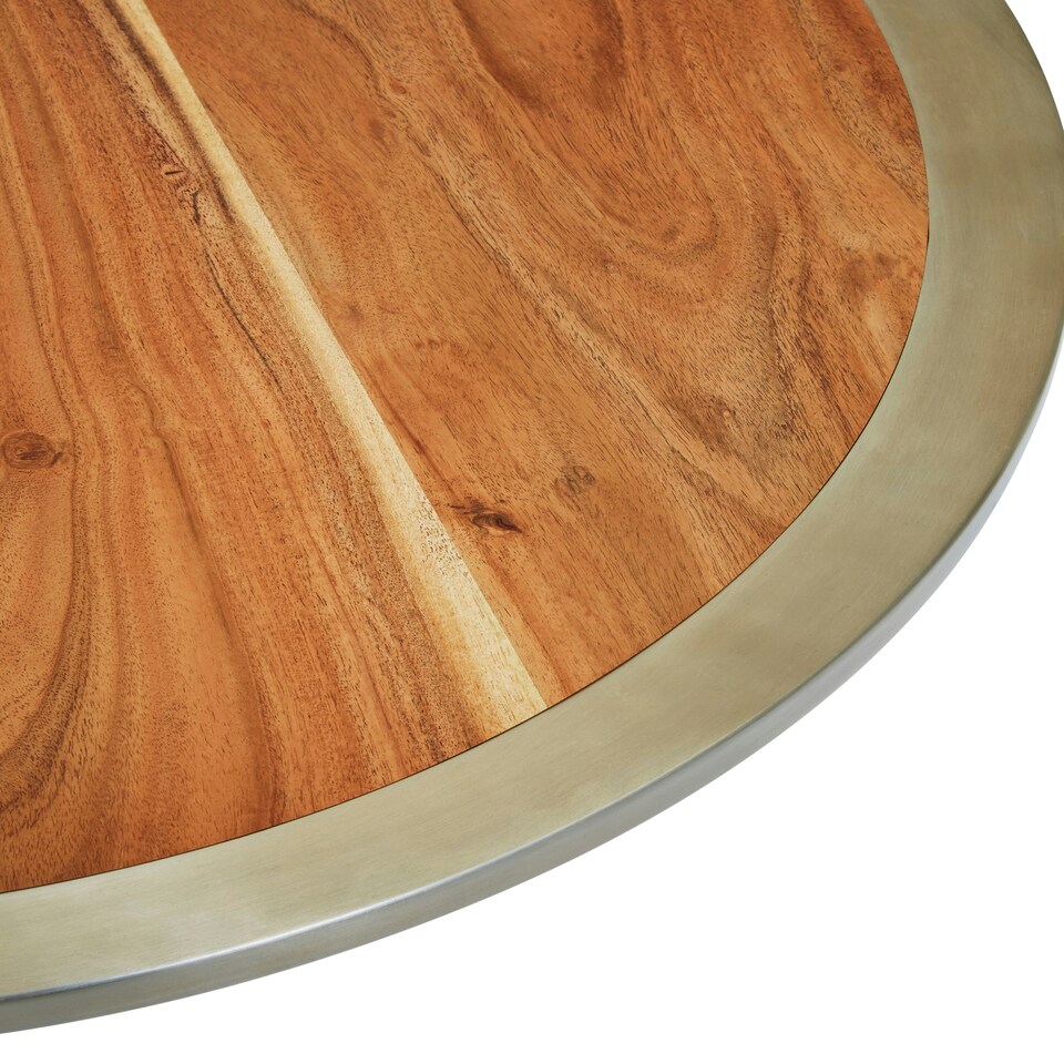 image 1 of Acacia Wood Round Coffee Table-Kitchen Table With Distinctive Grain-Metallic Accent Table With Splayed Legs