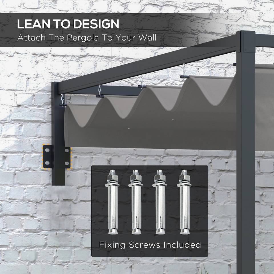 image 1 of Outsunny 3 x 4m Wall Mounted Pergola with Retractable Roof, Dark Grey