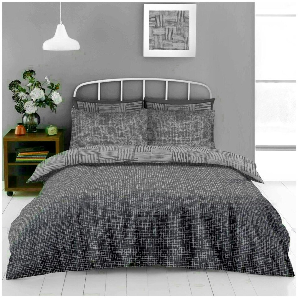 image 1 of Ryder Printed Duvet Cover Set Reversible Polycotton Beddings Grey | King