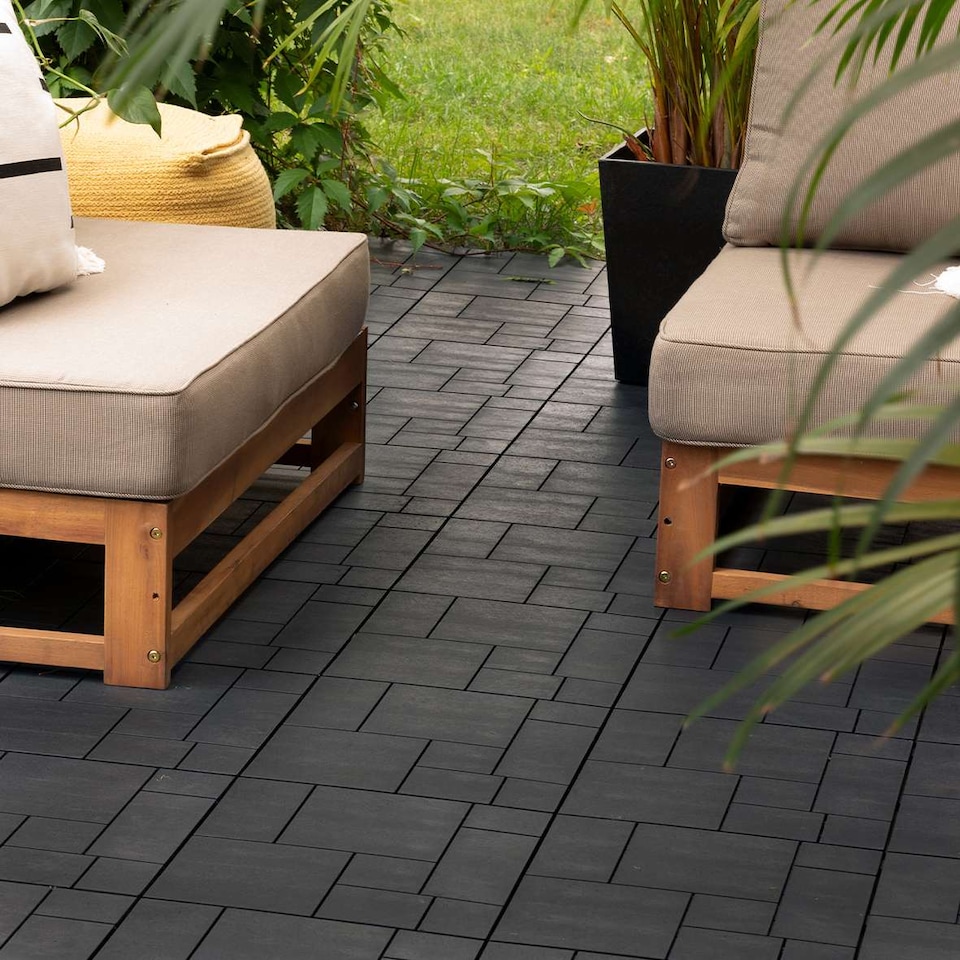 image 1 of Mosaic Garden Patio Interlocking Composite Decking Tiles - Dark Grey | Grey | Dark Grey | Pack of 10