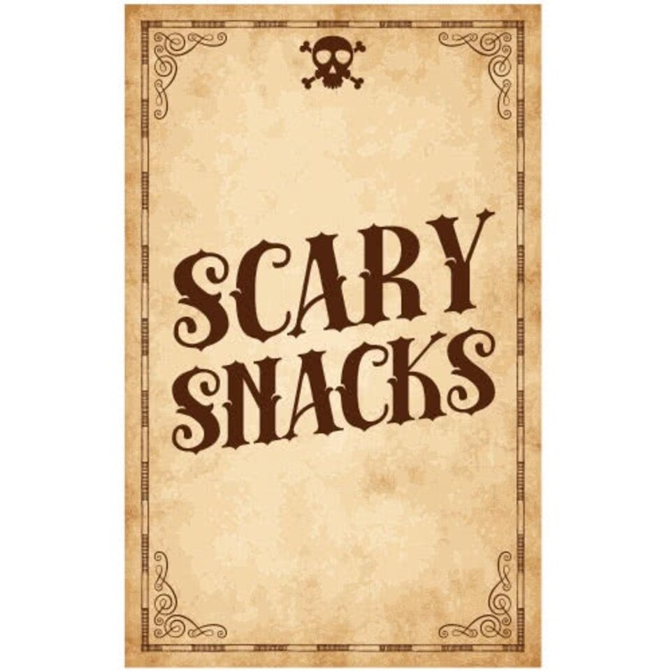 Scary Snacks Skull Halloween PVC Party Sign Decoration 25cm x 41cm