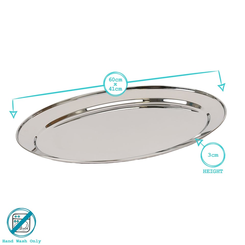 image 1 of Argon Tableware 3x Oval Serving Platters - 60 x 41cm - Stainless Steel Dinner Tray Oval Plate Small Appetizer Serving Dishes | Silver | Silver | 60 x 41 x 3 CM | 3